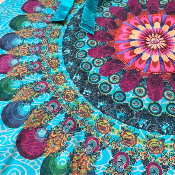 DESIGUAL turquoise knit embroidered dress, L. - Picture 3 of 8